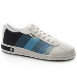 Male Davock Leather Upper Fashion Trainers in White and Blue, White and Grey