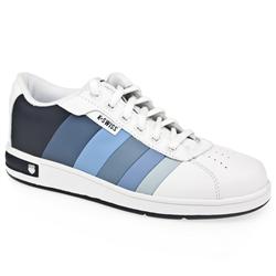 Male Davock Leather Upper Fashion Trainers in White and Blue