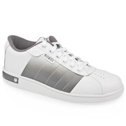 Male Davock Leather Upper Fashion Trainers in White and Grey