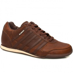 Male Whitburn L Leather Upper Fashion Trainers in Dark Brown, White and Black
