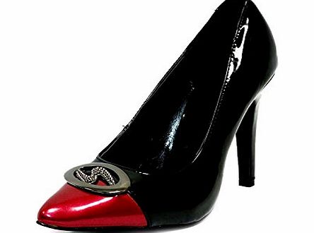 NEW LADIES WOMENS STILETTO HIGH HEEL COURT SHOES SIZE 5 - Black amp; Red