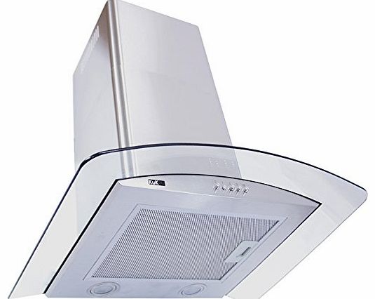 KuKoo GLA60 Wide Glass/ Stainless Steel Curved Kitchen Cooker Hood Extractor, 60 cm