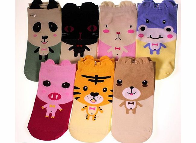 Kurtzy Ladies women children patterned animal pet creature cute trainer socks pack of 7 in assorted colours by Kurtzy TM