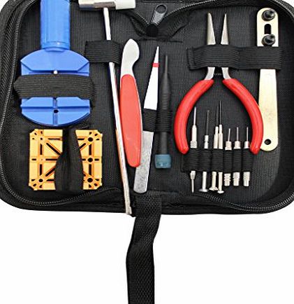 Kurtzy M 14 Piece Watch Tool Kit Repair Set Pin Back Remover Link Change Zip Case