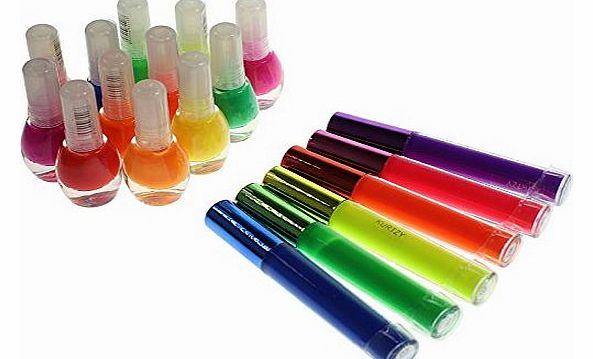 Kurtzy UV Neon florescent bold nail polish and lipgloss make up set by Kurtzy TM