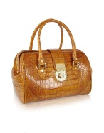 L.A.P.A. Camel Croco Stamped Leather Doctor-style Bag