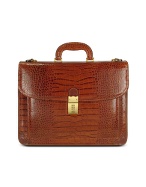 L.A.P.A. Men` Front Pocket Croco Stamped Italian Leather Briefcase