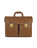 L.A.P.A. Men` Front-pocket Tan Brown Italian Leather Briefcase