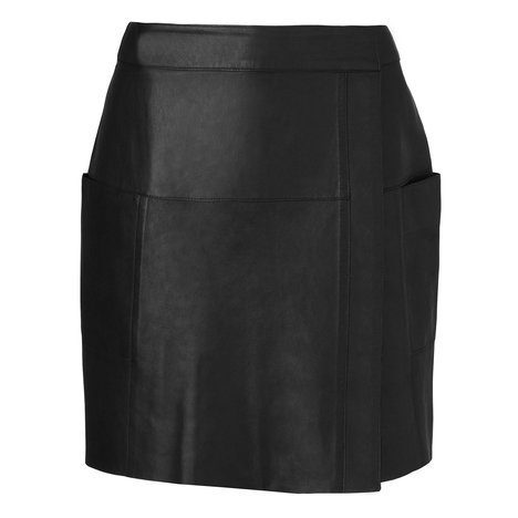 Caitlyn Leather Wrap Front Skirt Colour Black