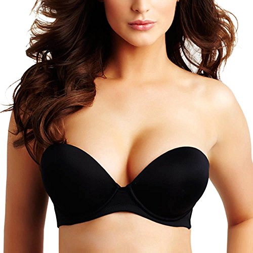 Womens Gel Padded Convertible Strapless Maximum Cleavage Push Up Bra Black 32D