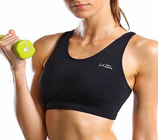 La Isla  Womens High Impact Control Racer Back Sports Bra Top Black M