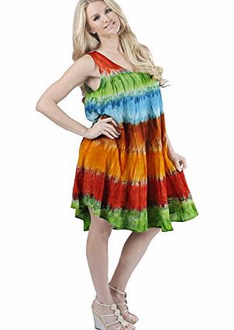 La Leela Viscose Salli Tie Dye Printed Embroidered Designer Casual Short Dress R