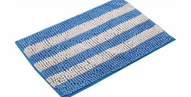 La Vogue Nonslip Wide Stripe Shaggy Pile Chenille Feet Floor Mat Bathroom Bedroom Carpet Area Rug (M, Blue)