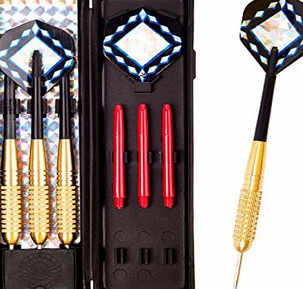 Labato Style Labato Steel Tip Hard Needle Darts (3 Pack) 24 Grams with Copper Shafts, Flights, Cases, Professional Unbreakable Metal Dart Tips Set, Blue