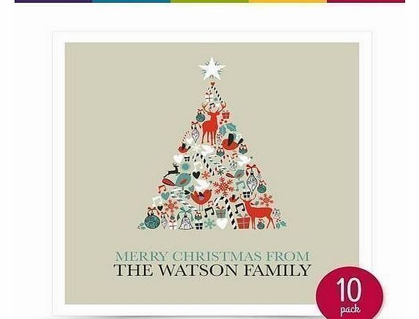 10 Personalised Handmade Christmas Xmas Tree Family Card - Pack
