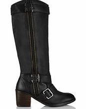 Credit black leather open zip boots