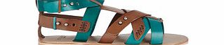 Lacey`s London Tan and turquoise strappy sandals
