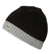 Black and Grey Ribbed Beanie Hat