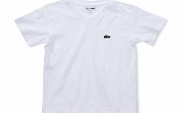 Lacoste Boys V-Neck 1/2 Sleeve T-Shirt White - Wei (001) 8 Years