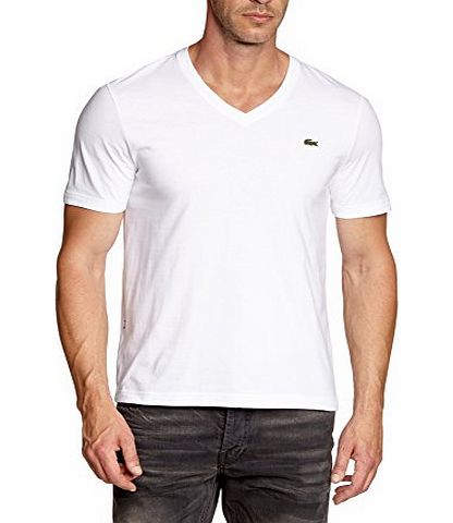 Lacoste L!ve Mens TH6522-00 Plain V-Neck Short Sleeve T-Shirt, White (WHITE 001), Large (Manufacturer Size: 5)