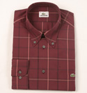 Lacoste Mens Burgundy Check Long Sleeve Button Down Collar Cotton Shirt