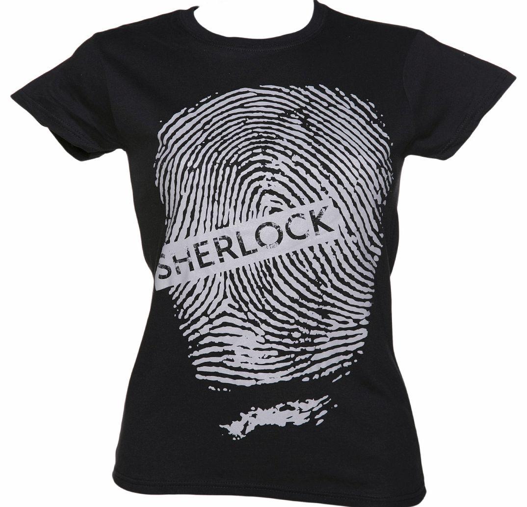 Ladies Black Sherlock Fingerprint T-Shirt