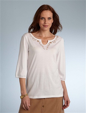 Blouse with Embroidered Neckline