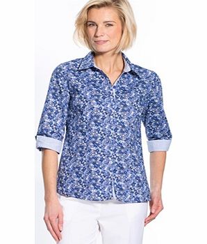 Ladies Contrast Collar Print Blouse