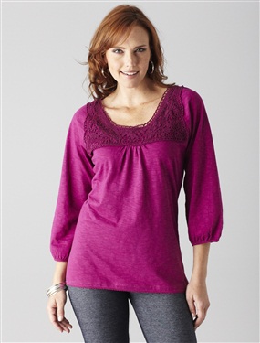 Crocheted Neckline Cotton T-Shirt