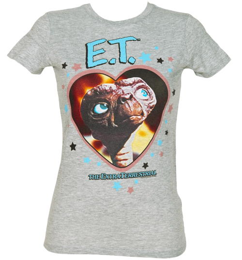 Ladies Grey E. T. Hearts and Stars T-Shirt