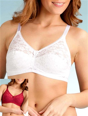 Ladies Lace Design Non-Wired Bras - Pack of 2