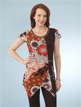 Ladies Printed Tunic T-Shirt with Asymmetrical Hem