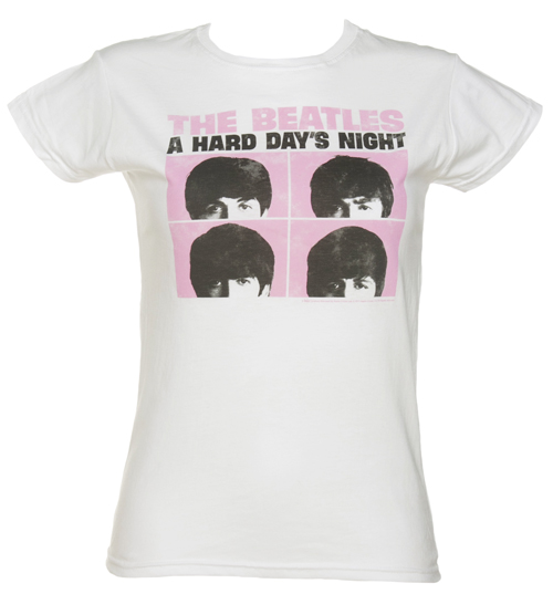Ladies White Beatles Hard Days Night T-Shirt