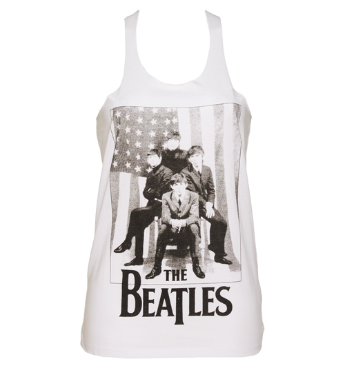 Ladies White Plaited Back US Flag Beatles Vest
