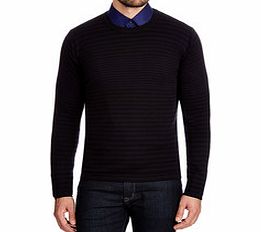 Black and navy striped pure wool jumper