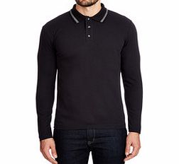 Navy and grey long-sleeved cotton polo