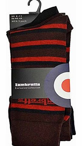 Pack of 3 Lambretta Target Designer Cotton Rich Socks Shoe Size 6-11 (6-11, Assorted)