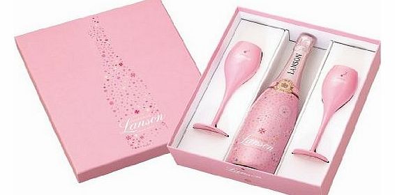 Lanson Rose Champagne with 2 Pink Glass Flute Gift Set - 75cl