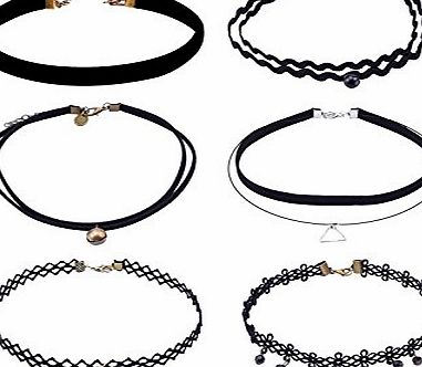 Lantch Lace Collar Stretch Velvet Claasic Gothic Necklace for Women, Teen Girls 6PCS