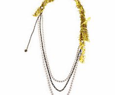 White pearl and grosgrain necklace