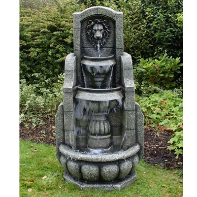 large Lion` Head Twin Pedestal Water Feature