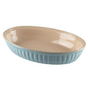 Large Oval Ribbed Duck Egg Blue Ceramic Oven Dish