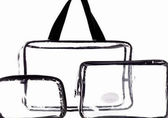 LaRoc 3 Piece Cosmetic Makeup Toiletry Clear PVC Travel Wash Bag Holder Pouch Set Kit