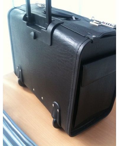 19`` Black Faux Leather Wheeled Flight Pilot Case, Laptop Bag, Briefcase on Wheels
