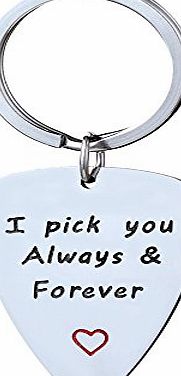 Lauhonmin Men Guitar Pick amp; Key Chain - I Pick You Always amp; Forever Music Gift Anniversary Wedding Stainless Steel