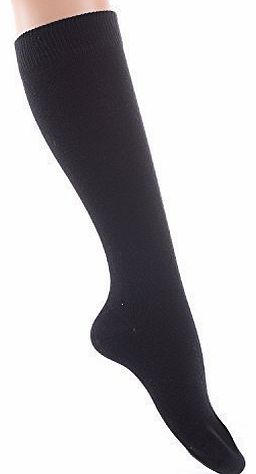 Laulax High Quality Finest Cotton Blend Plain Knee High Socks - Black - UK Size 4 - 9