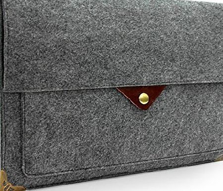 Lavievert Latest Designed Gray Felt Case Bag Sleeve Protector with Authentic Triangle Leather Flap and Copper Metal Corner and Magnetic Button for Apple 15`` MacBook Pro / 15`` MacBook Pro with Retina a
