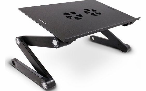 DJ Laptop Stand Table Desk Tray for DJ Mixer Controller Turntable Amplifier Karaoke Machine CD MP3 MIDI Player- 2x Cooler Fans - Adjustable-Angle Legs - Black