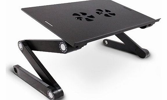 Folding Laptop Table Desk Tray Stand with Mouse Board and Cooling Pad - Black