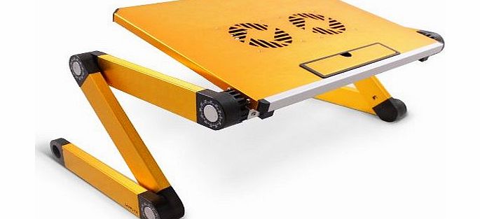 Portable Folding Laptop Table Desk Tray Stand with Cooling Pad - 2x Cooler Fans - Aluminium Alloy - Adjustable-Angle Legs - Yellow